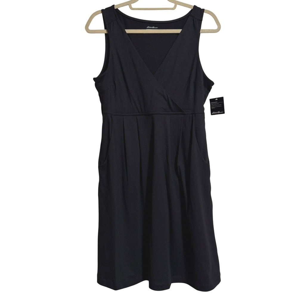 Eddie Bauer Aster 7 Days Crossover Dress Black Sleeveless Pockets Med NWT